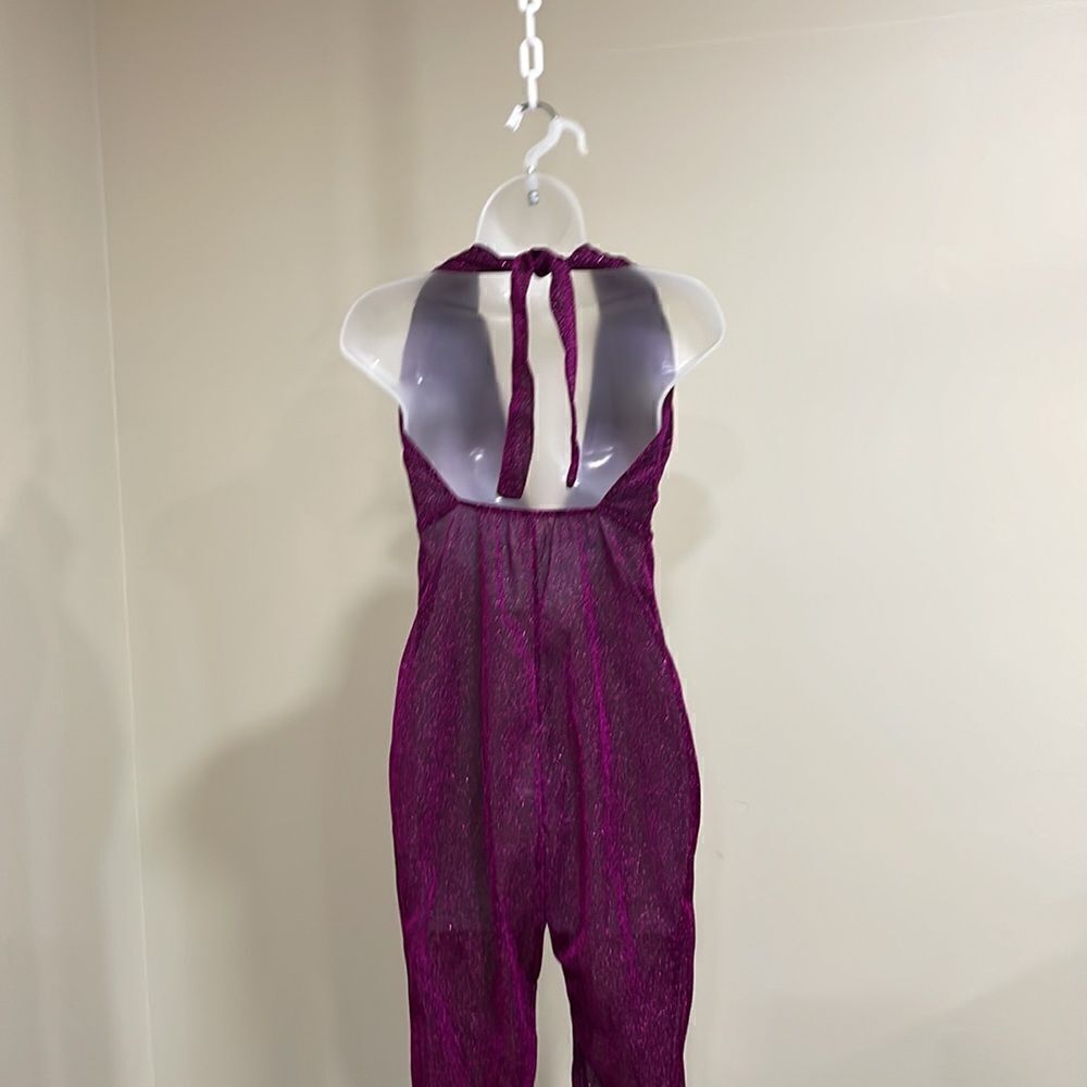 Violet Purple Sparkle One Piece Halter Bell Pant Suit. Size S small 4/6 - Picture 5 of 9